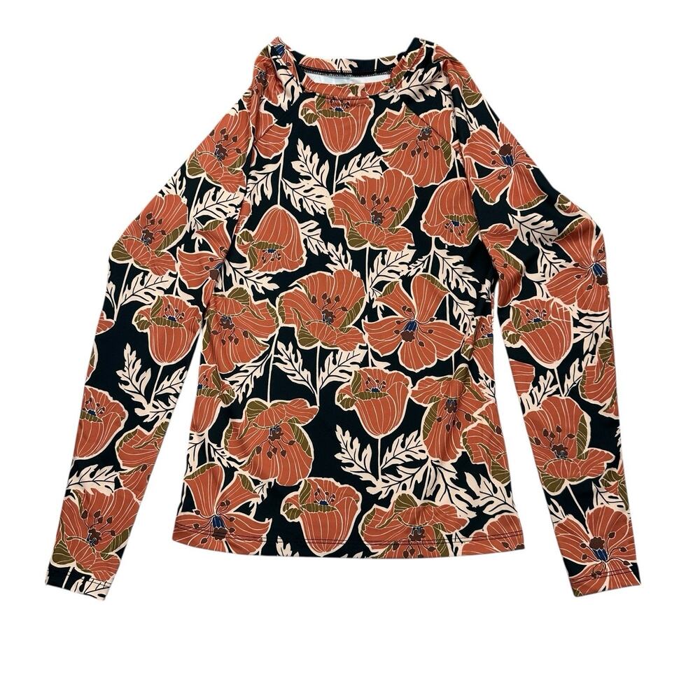 Seea Floral Long Sleeve Swim Top - Black and Orange